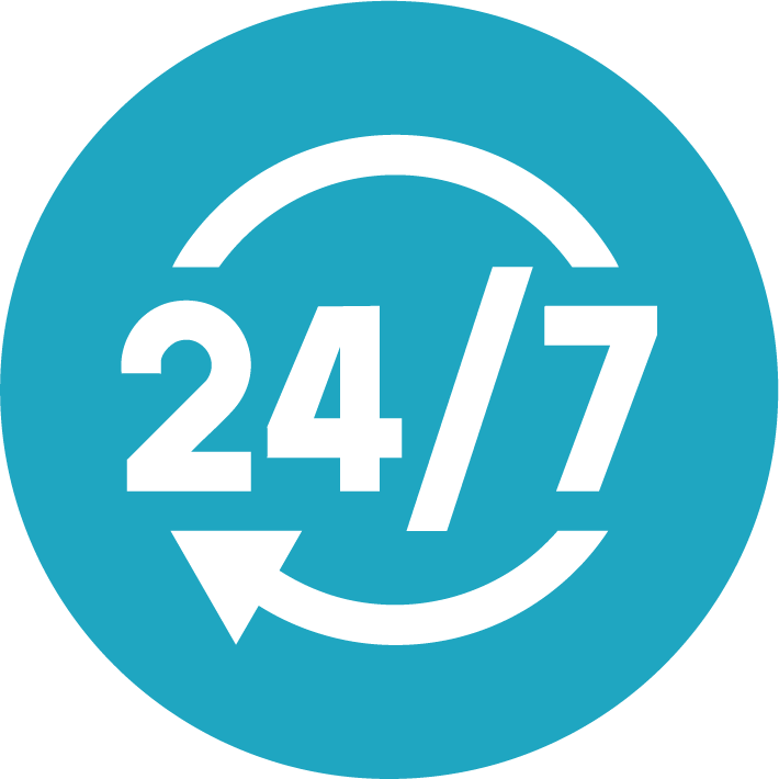 Symbol 24 7 mit Pfeilen im Kreis