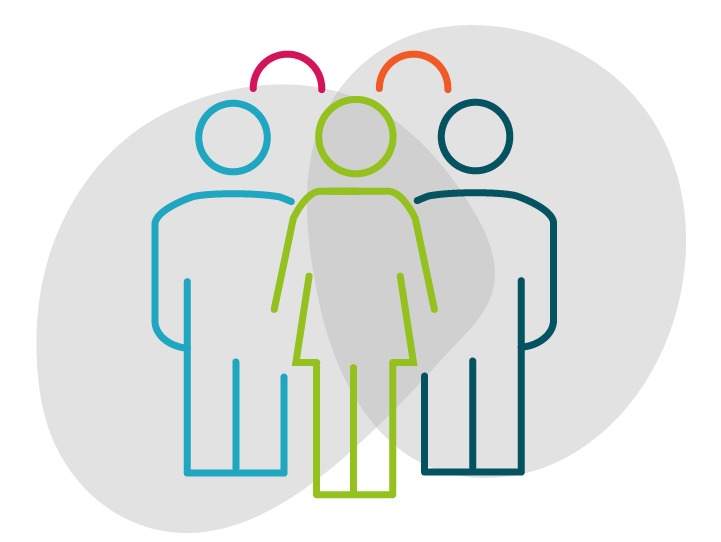 Symbolische Darstellung von drei Personen als Team