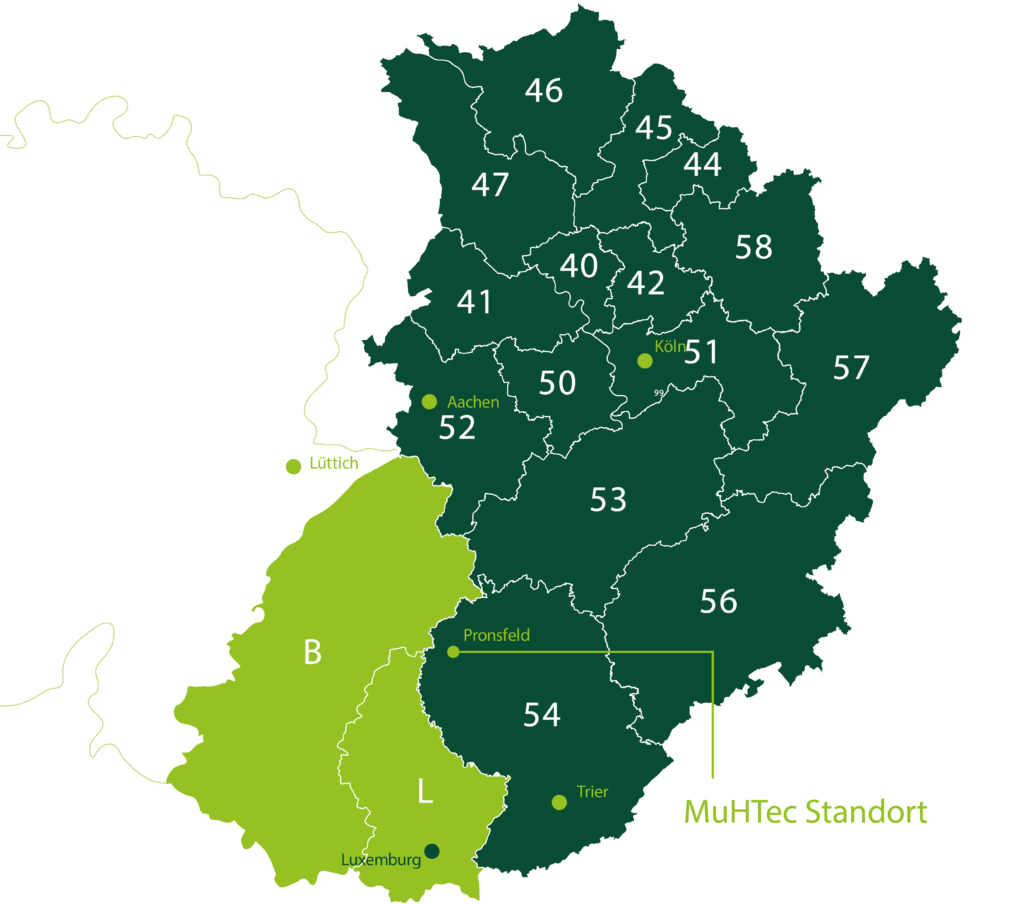 Karte von Deutschland mit markiertem MuHTec Standort in Pronsfeld